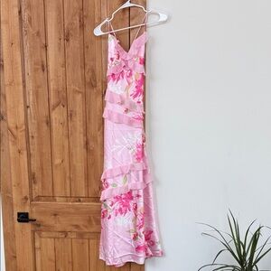 Pink Floral Ruffle Slip Dress